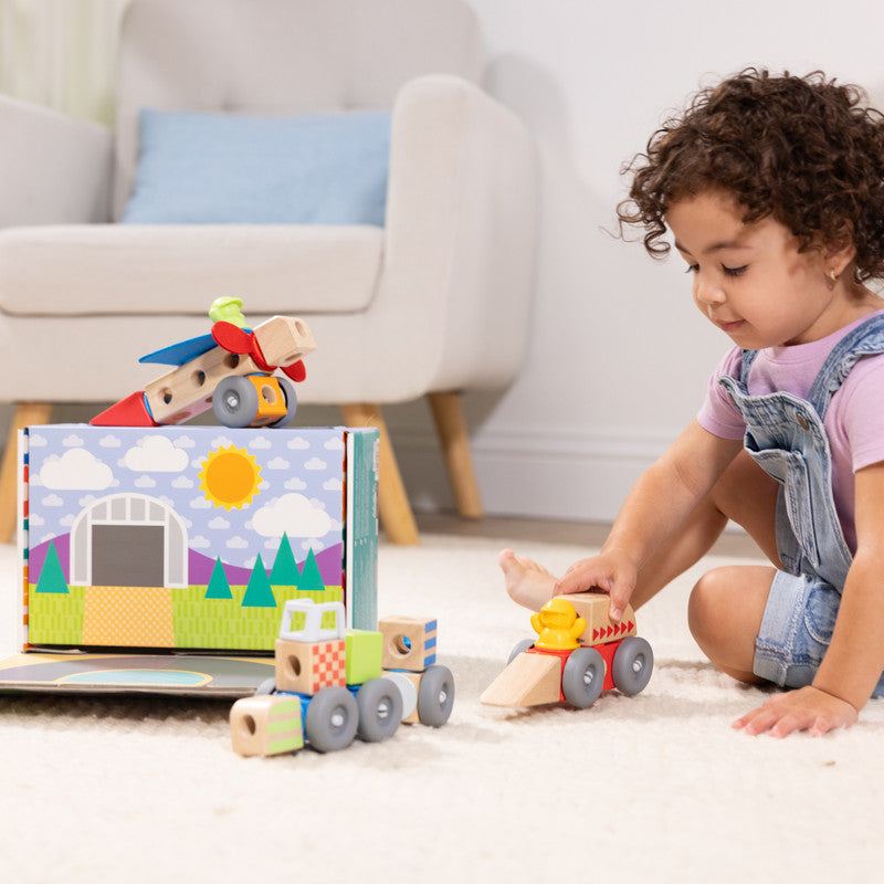 SMD _MELISSA & DOUG _SPIN MASTER Melissa & Doug Blockables Vehicles Snap And Play, Mix And Match Connectable Wooden Building Blocks Play Set Toy for Preschool Boys And Girls (54 Pcs) - FSC Certified - Image 4