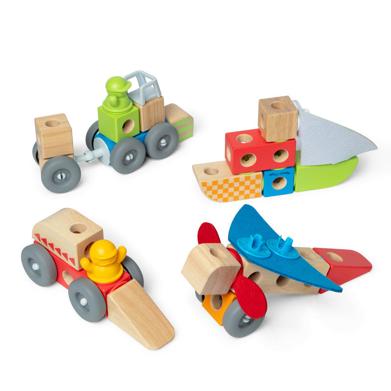 SMD _MELISSA & DOUG _SPIN MASTER Melissa & Doug Blockables Vehicles Snap And Play, Mix And Match Connectable Wooden Building Blocks Play Set Toy for Preschool Boys And Girls (54 Pcs) - FSC Certified - Image 3