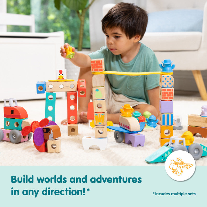 SMD _MELISSA & DOUG _SPIN MASTER Melissa & Doug Blockables Vehicles Snap And Play, Mix And Match Connectable Wooden Building Blocks Play Set Toy for Preschool Boys And Girls (54 Pcs) - FSC Certified - Image 5