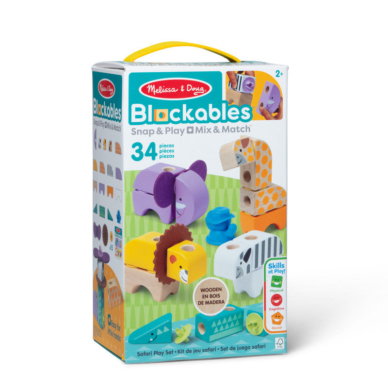 SMD _MELISSA & DOUG _SPIN MASTER Melissa & Doug Blockables Safari Snap And Play, Mix And Match Connectable Wooden Building Blocks Play Set Toy for Preschool Boys And Girls (34 Pcs) - FSC Certified