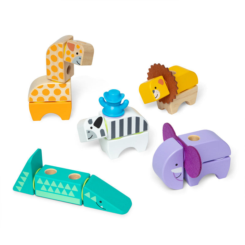 SMD _MELISSA & DOUG _SPIN MASTER Melissa & Doug Blockables Safari Snap And Play, Mix And Match Connectable Wooden Building Blocks Play Set Toy for Preschool Boys And Girls (34 Pcs) - FSC Certified - Image 3