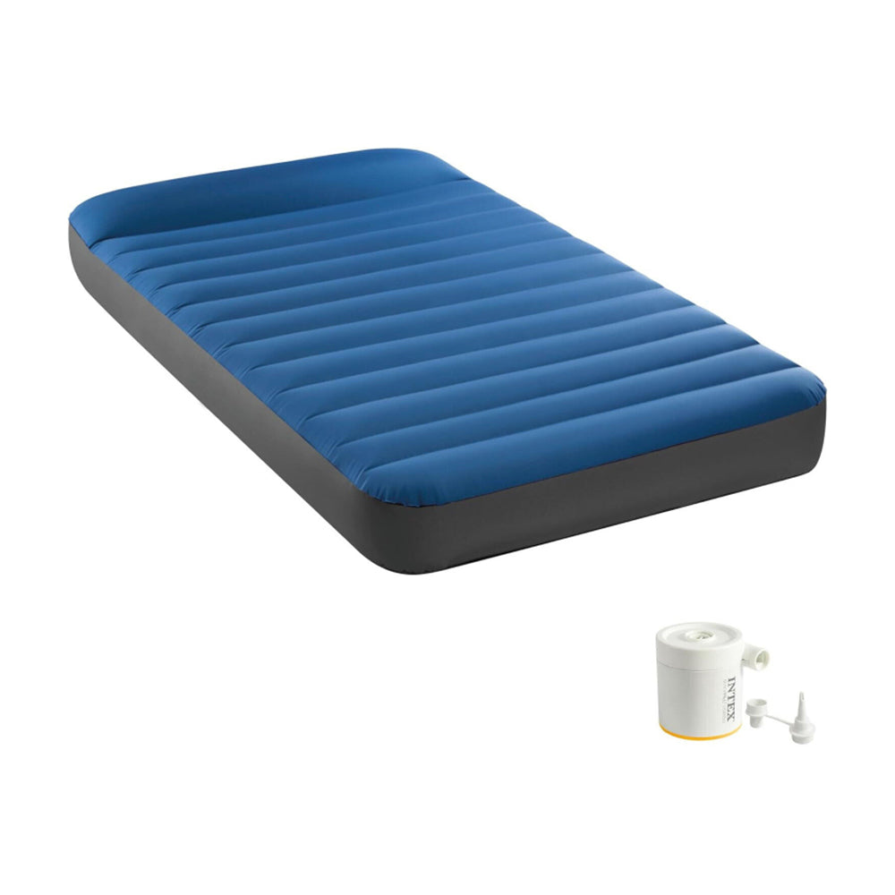 INTEX Twin Dura-Beam TPU Inflatable Camping Mat – Waterproof Sleeping Pad with Handheld Air Pump for Outdoors