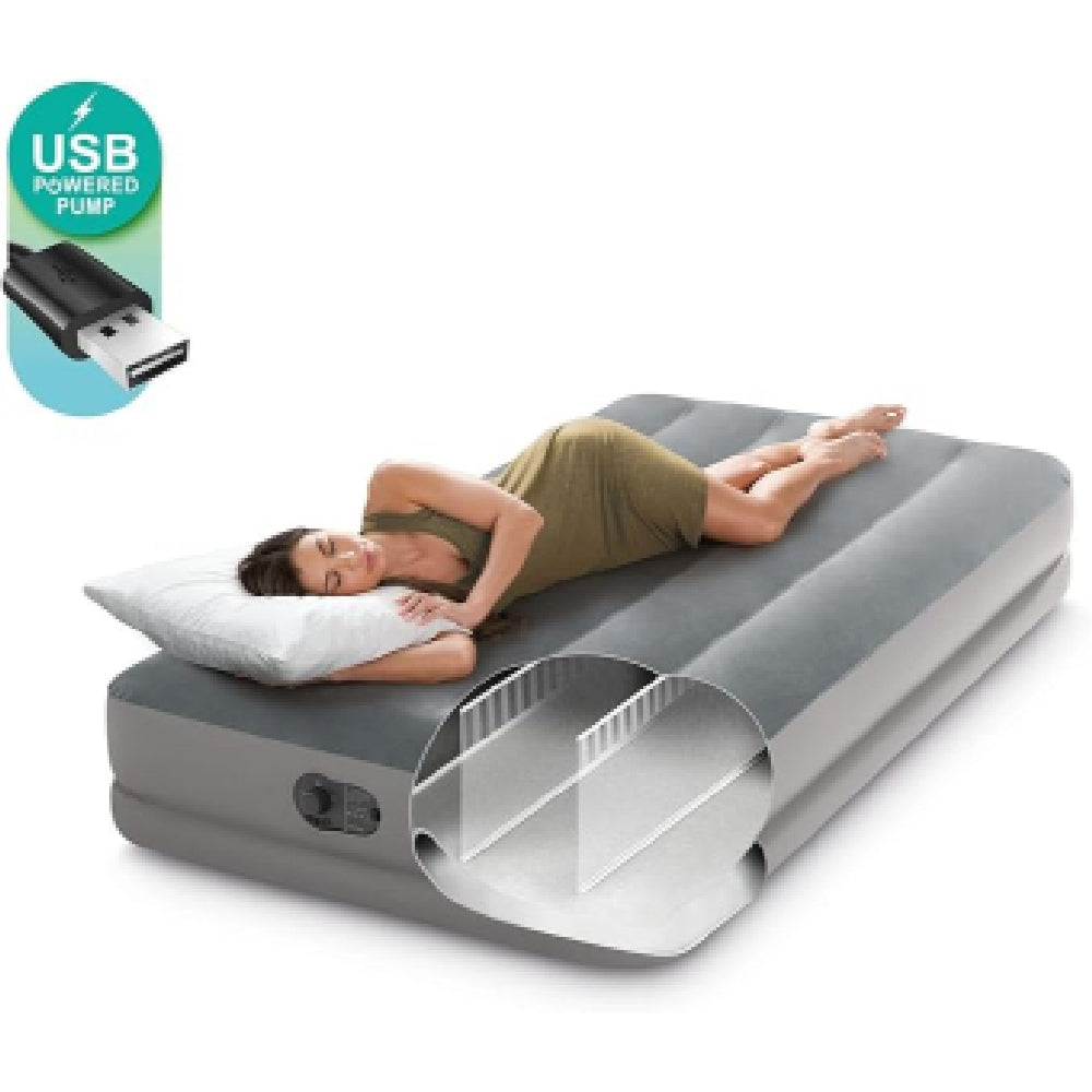 INTEX Twin Dura-Beam Prestige Airbed with FastFill USB Pump – Travel-Ready Inflatable Mattress for Indoors/Outdoors - Image 2