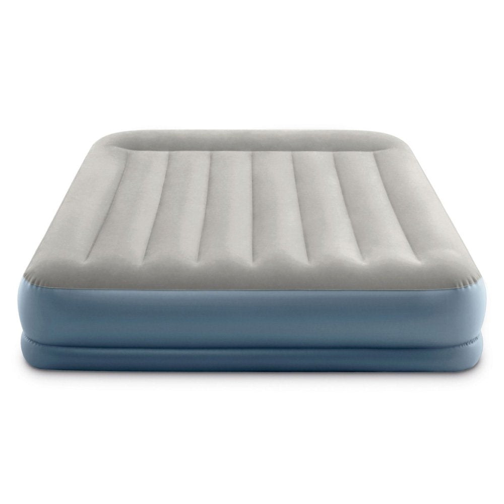 INTEX Queen Pillow Rest Mid-Rise Airbed – 12in High Inflatable Guest Mattress with Built-in AC Electric Pump