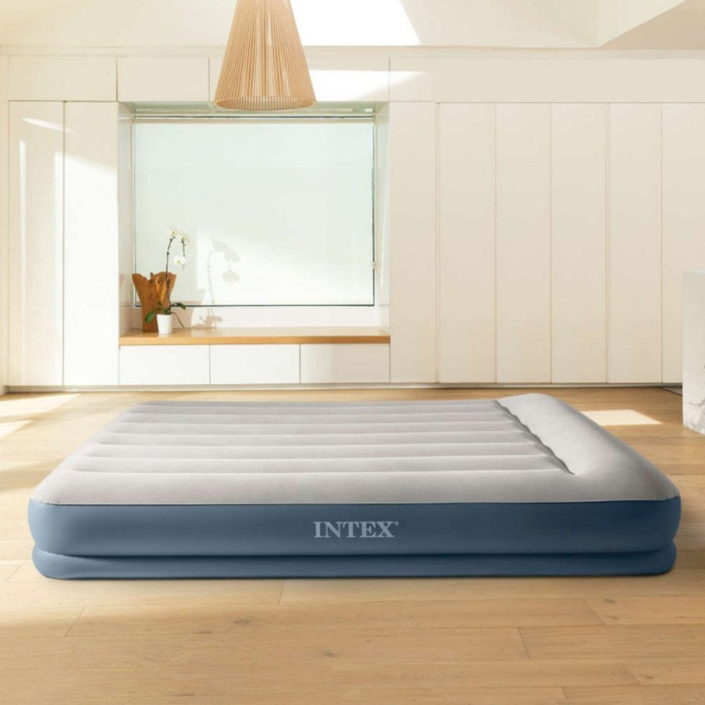 INTEX Queen Pillow Rest Mid-Rise Airbed – 12in High Inflatable Guest Mattress with Built-in AC Electric Pump - Image 7