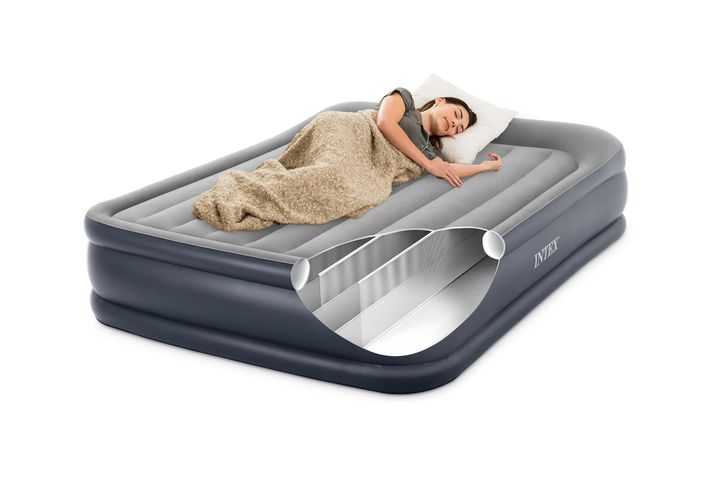 INTEX Queen Deluxe 16.5 in Pillow Rest Airbed With Fiber-Tech BIP