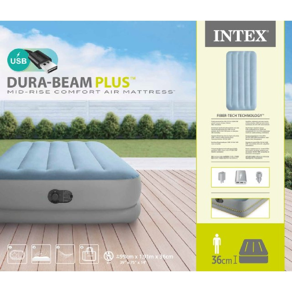 INTEX Dura-Beam Plus Mid-Rise Air Mattress – Full Size 13in Elevated Inflatable Bed with Internal High-Power Pump - Image 4