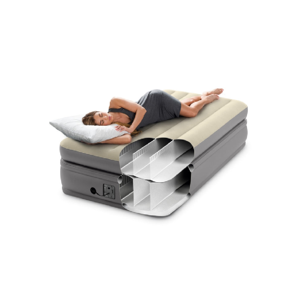 INTEX Twin Comfort Elevated Airbed – 16in High Dura-Beam Inflatable Mattress with Built-in Pump for Travel & Home - Image 4
