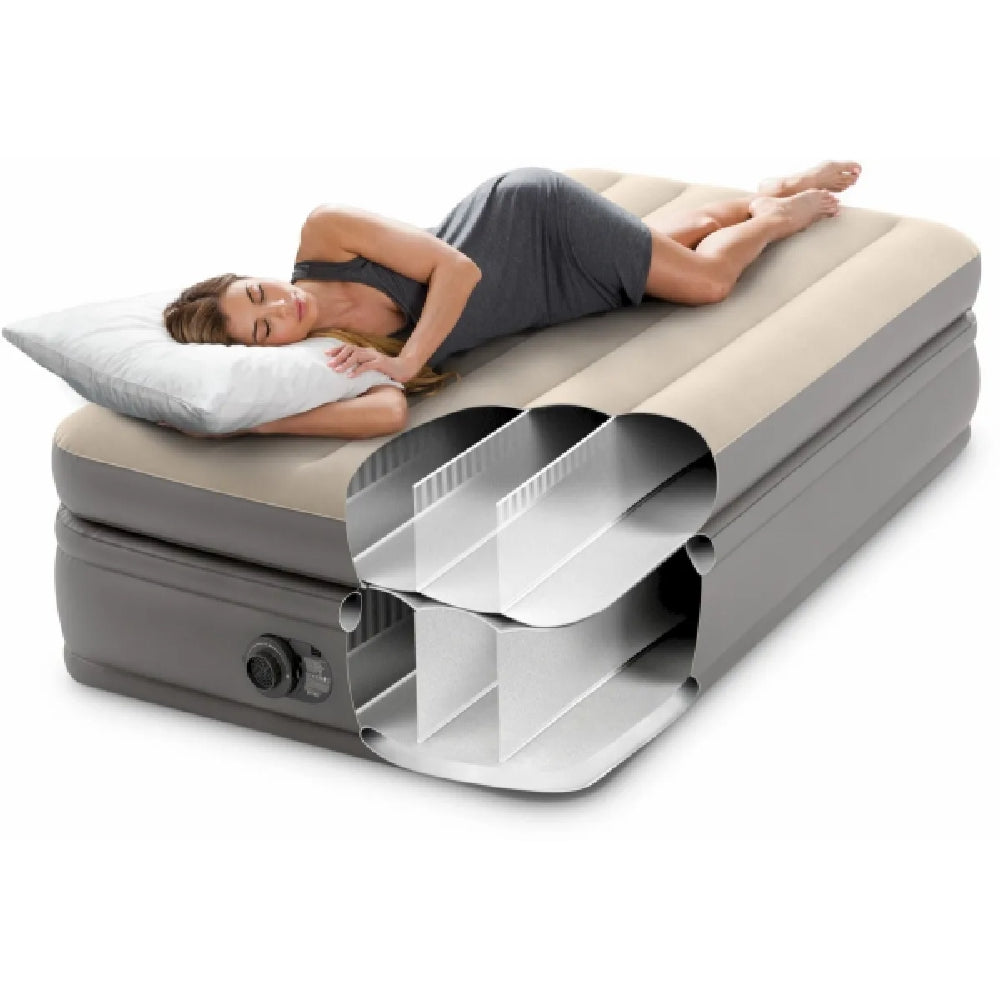 INTEX Twin Comfort Elevated Airbed – 16in High Dura-Beam Inflatable Mattress with Built-in Pump for Travel & Home - Image 5