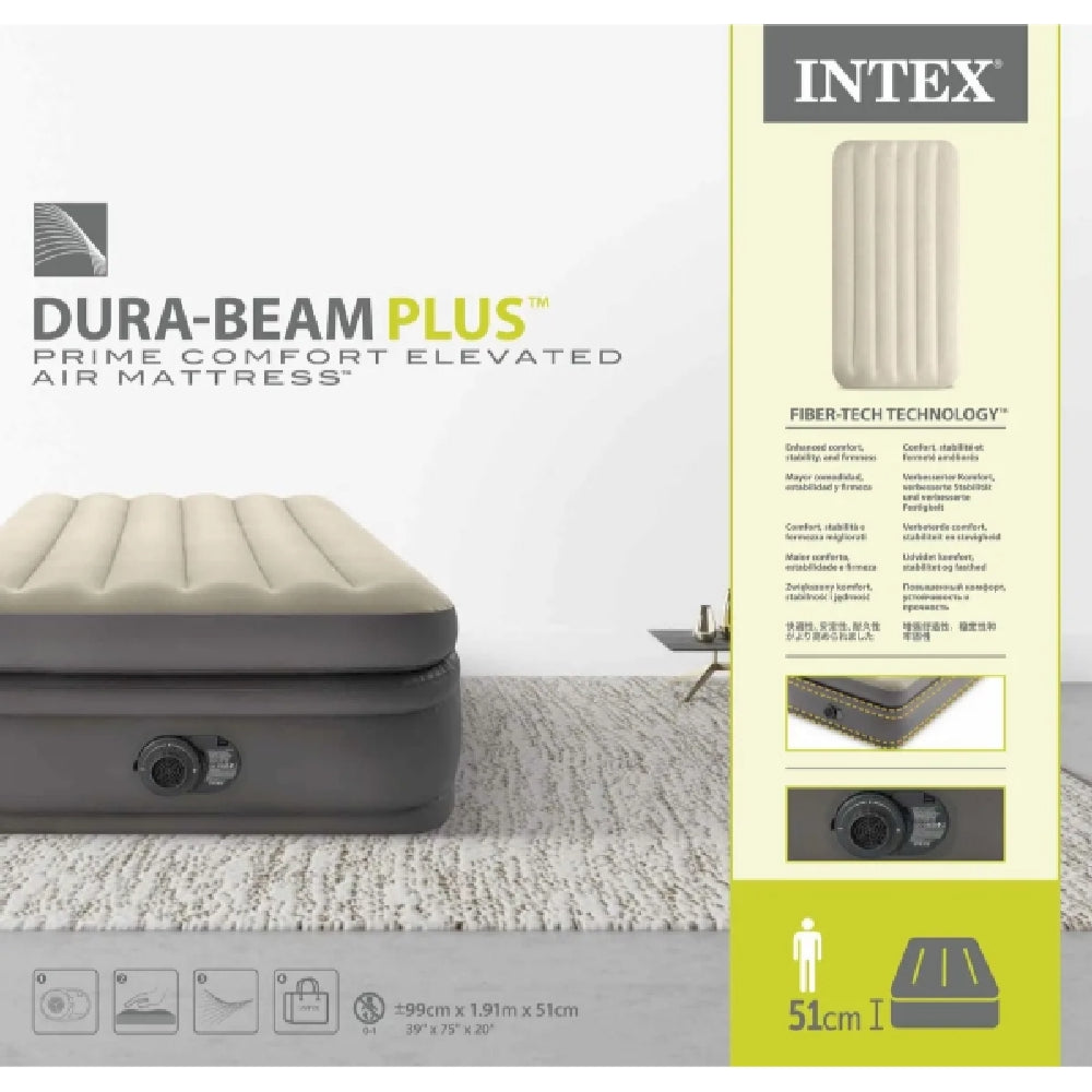 INTEX Twin Comfort Elevated Airbed – 16in High Dura-Beam Inflatable Mattress with Built-in Pump for Travel & Home - Image 6