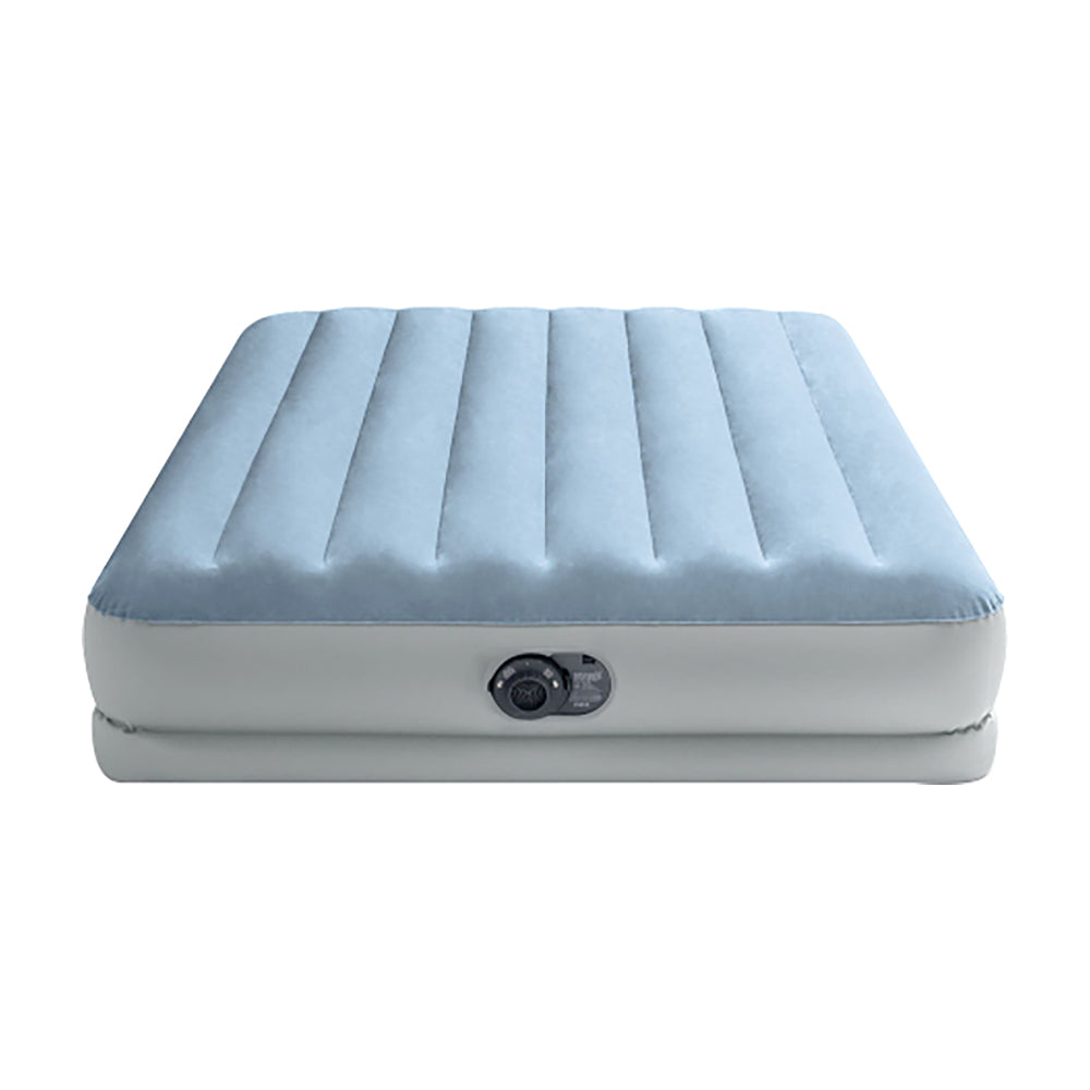INTEX Queen Mid-Rise Comfort Airbed – Fiber-Tech 14in Elevated Inflatable Guest Bed with Built-in Electric Pump