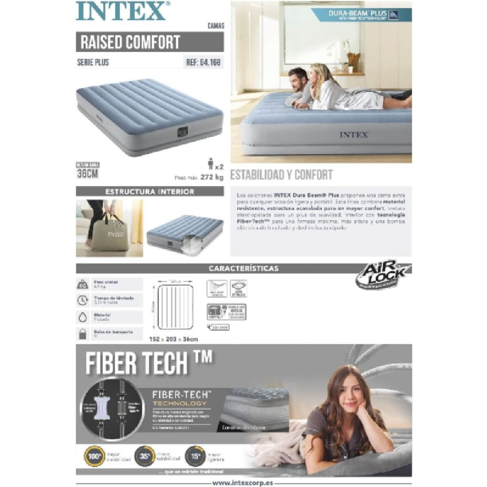 INTEX Queen Mid-Rise Comfort Airbed – Fiber-Tech 14in Elevated Inflatable Guest Bed with Built-in Electric Pump - Image 5
