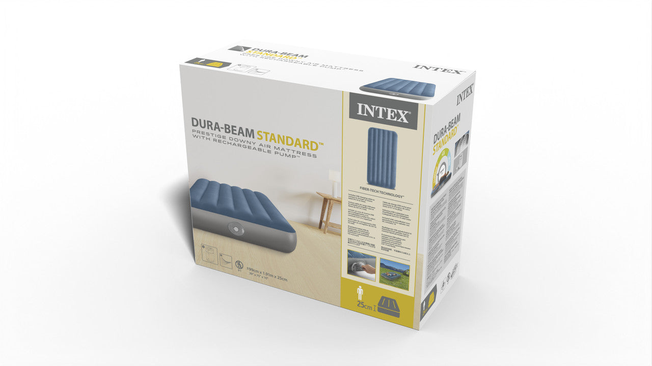 INTEX Twin Dura-Beam Prestige Downy Airbed – 10in Fiber-Tech Inflatable Mattress with Built-in AC Electric Pump - Image 5