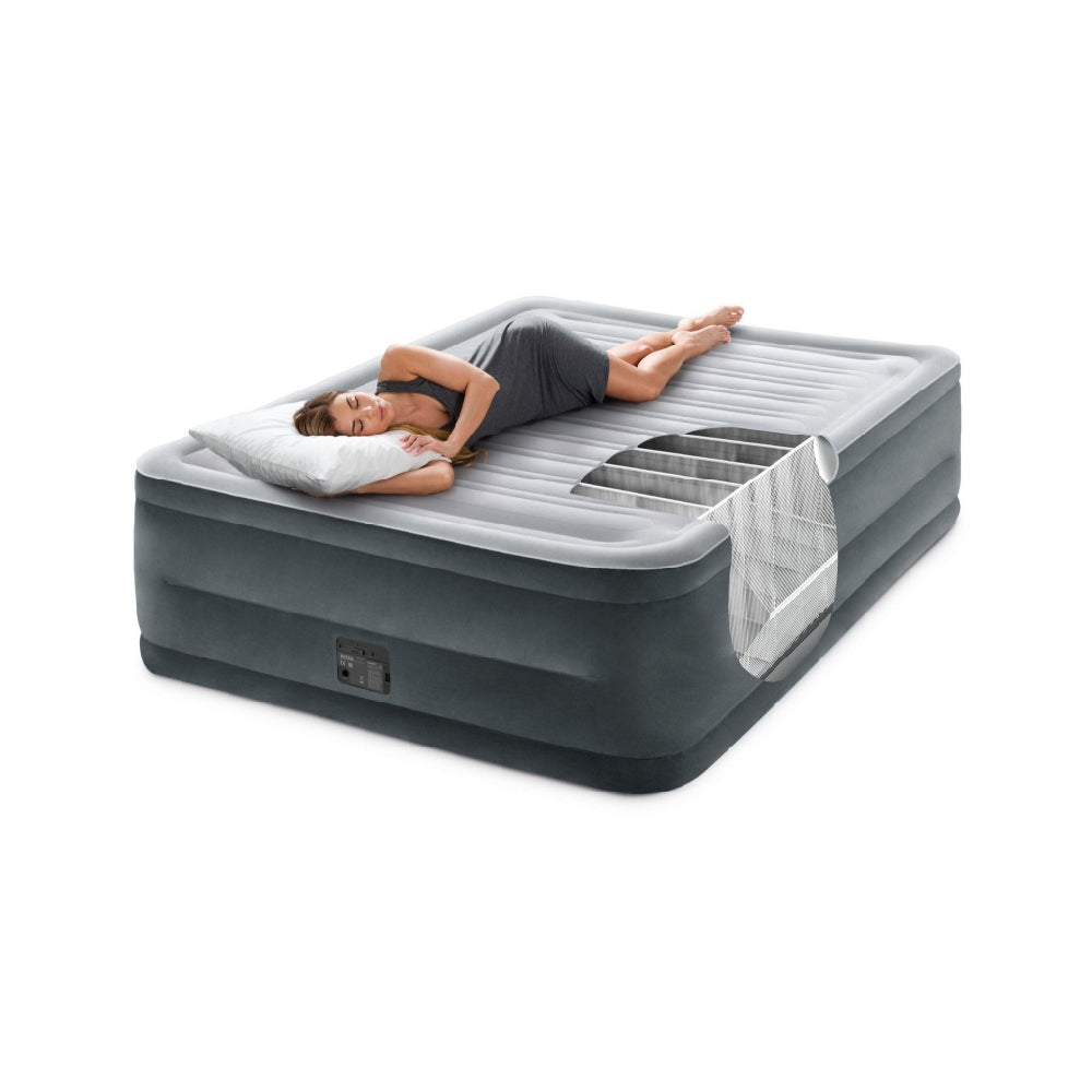 INTEX Queen Dura-Beam Hi-Rise Elevated Airbed – 20in High Inflatable Guest Mattress with Internal Electric Pump - Image 4