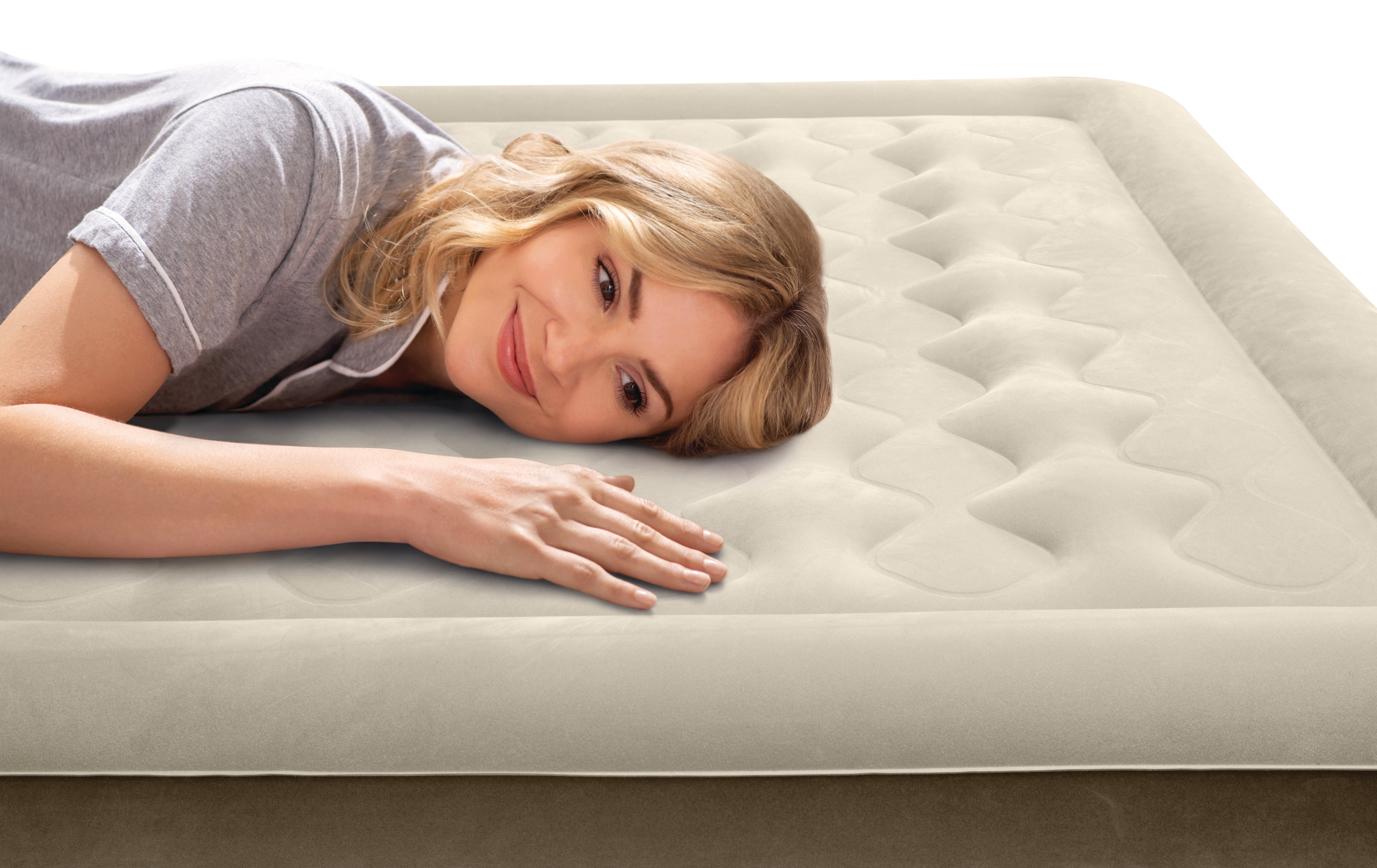 INTEX Queen Ultra Plush Headboard Airbed – Fiber-Tech Bed with Electric Pump