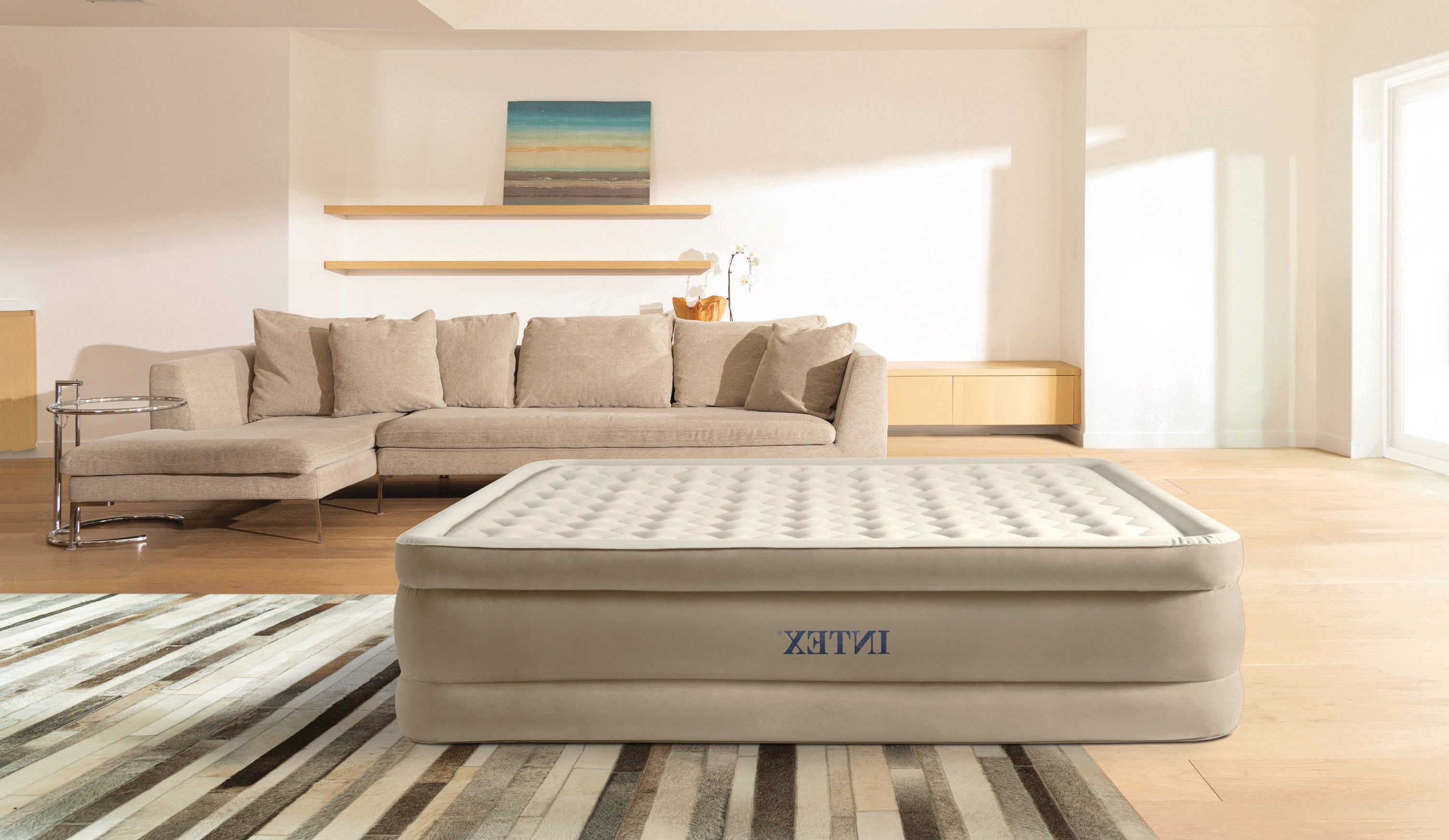 INTEX Queen Ultra Plush Headboard Airbed – Fiber-Tech Bed with Electric Pump