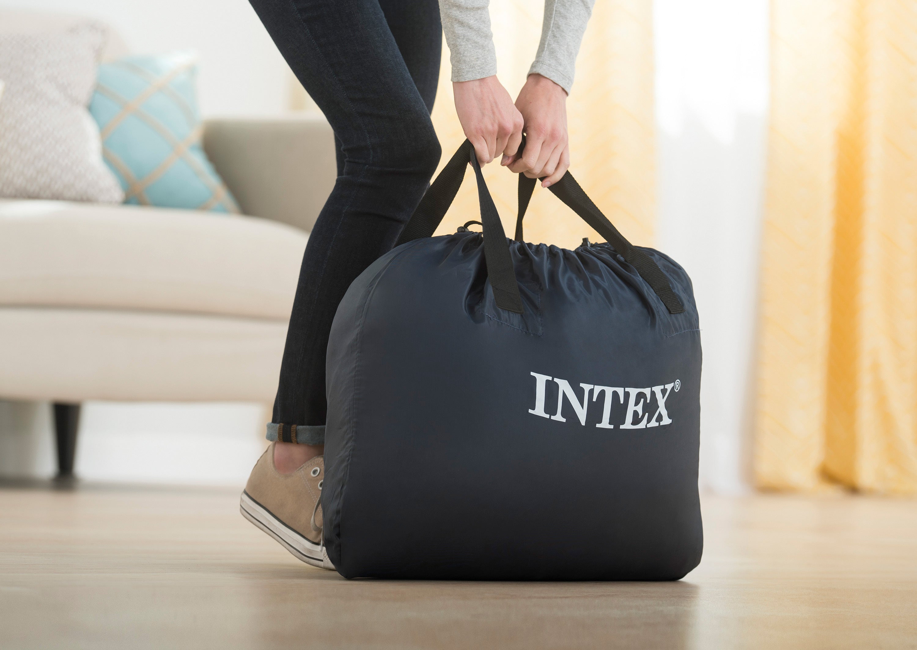 INTEX Queen Ultra Plush Headboard Airbed – Fiber-Tech Bed with Electric Pump