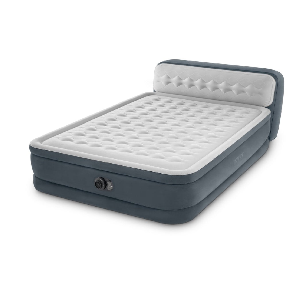 INTEX Queen Dura-Beam Headboard Airbed – 18in High Inflatable Guest Mattress with Built-in Electric Pump - Image 2