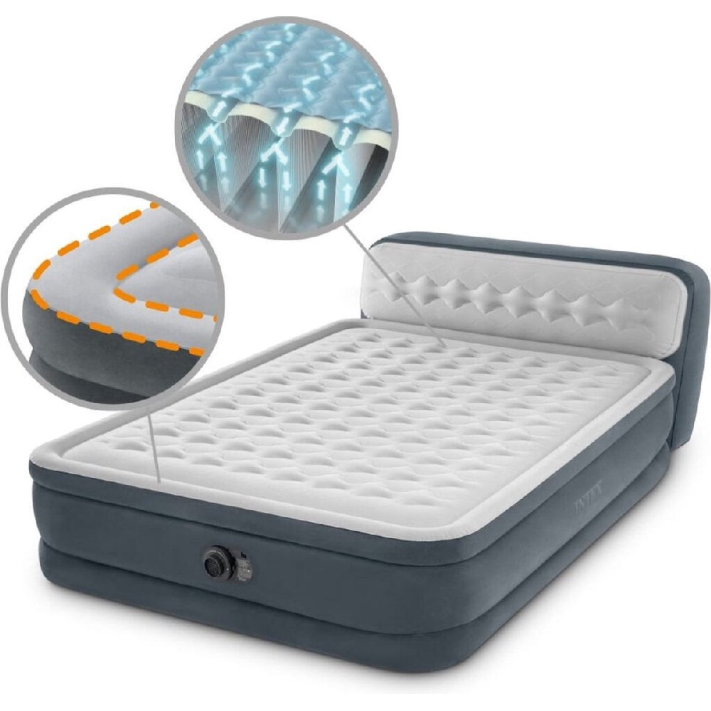 INTEX Queen Dura-Beam Headboard Airbed – 18in High Inflatable Guest Mattress with Built-in Electric Pump - Image 4