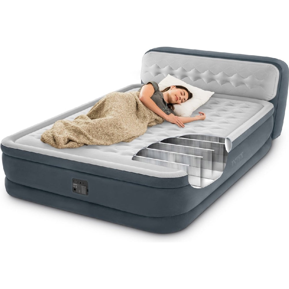 INTEX Queen Dura-Beam Headboard Airbed – 18in High Inflatable Guest Mattress with Built-in Electric Pump - Image 5