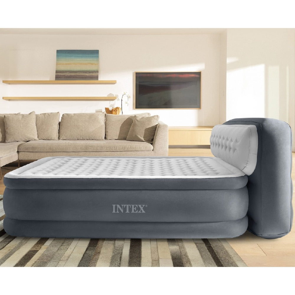 INTEX Queen Dura-Beam Headboard Airbed – 18in High Inflatable Guest Mattress with Built-in Electric Pump - Image 6
