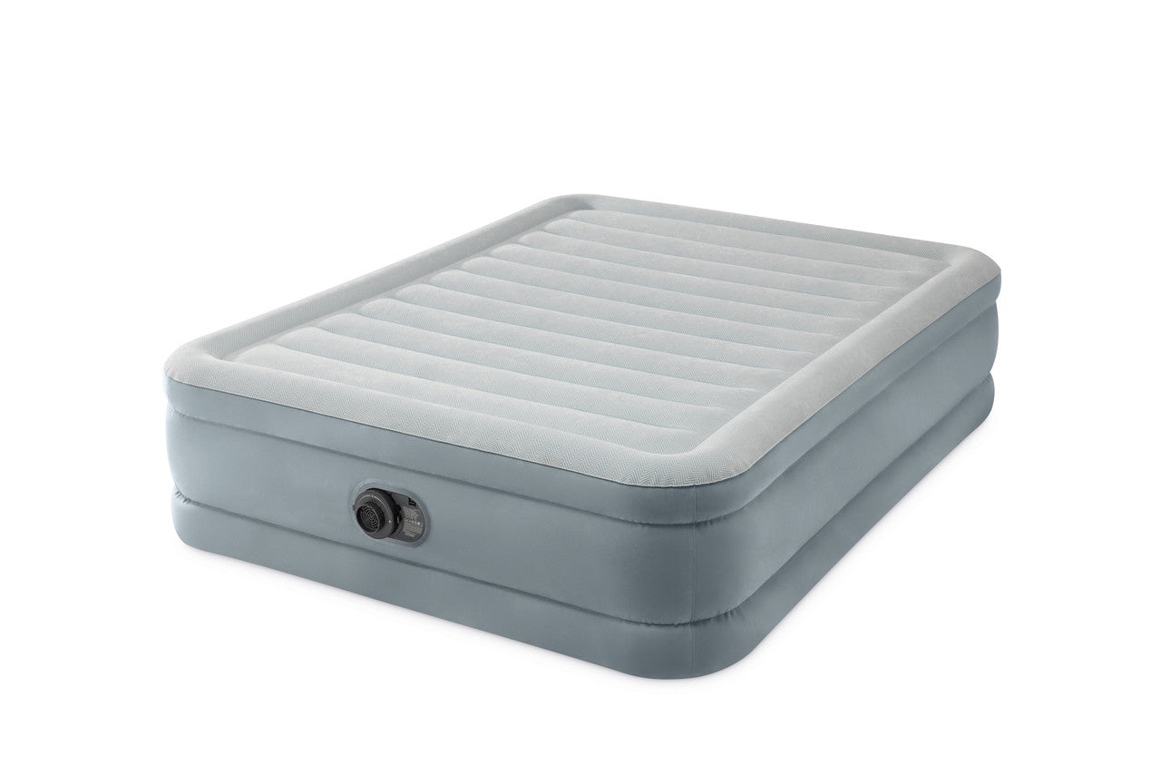 INTEX Queen Trend Premium Comfort Airbed – Velvety Flocked Surface 18in High Inflatable Mattress with Pump