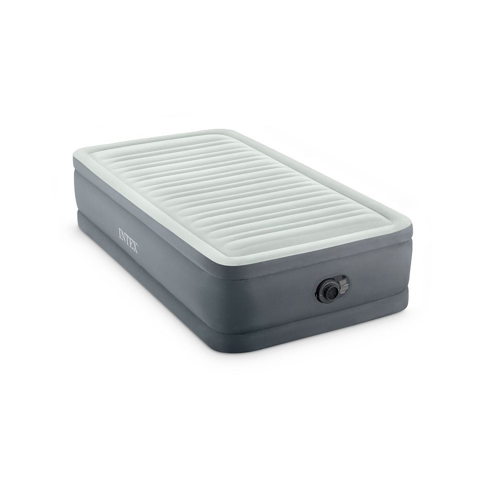 INTEX Twin PremAire Elevated Airbed with Fiber-Tech – Premium Inflatable Mattress with Luxury Flocked Top & Pump