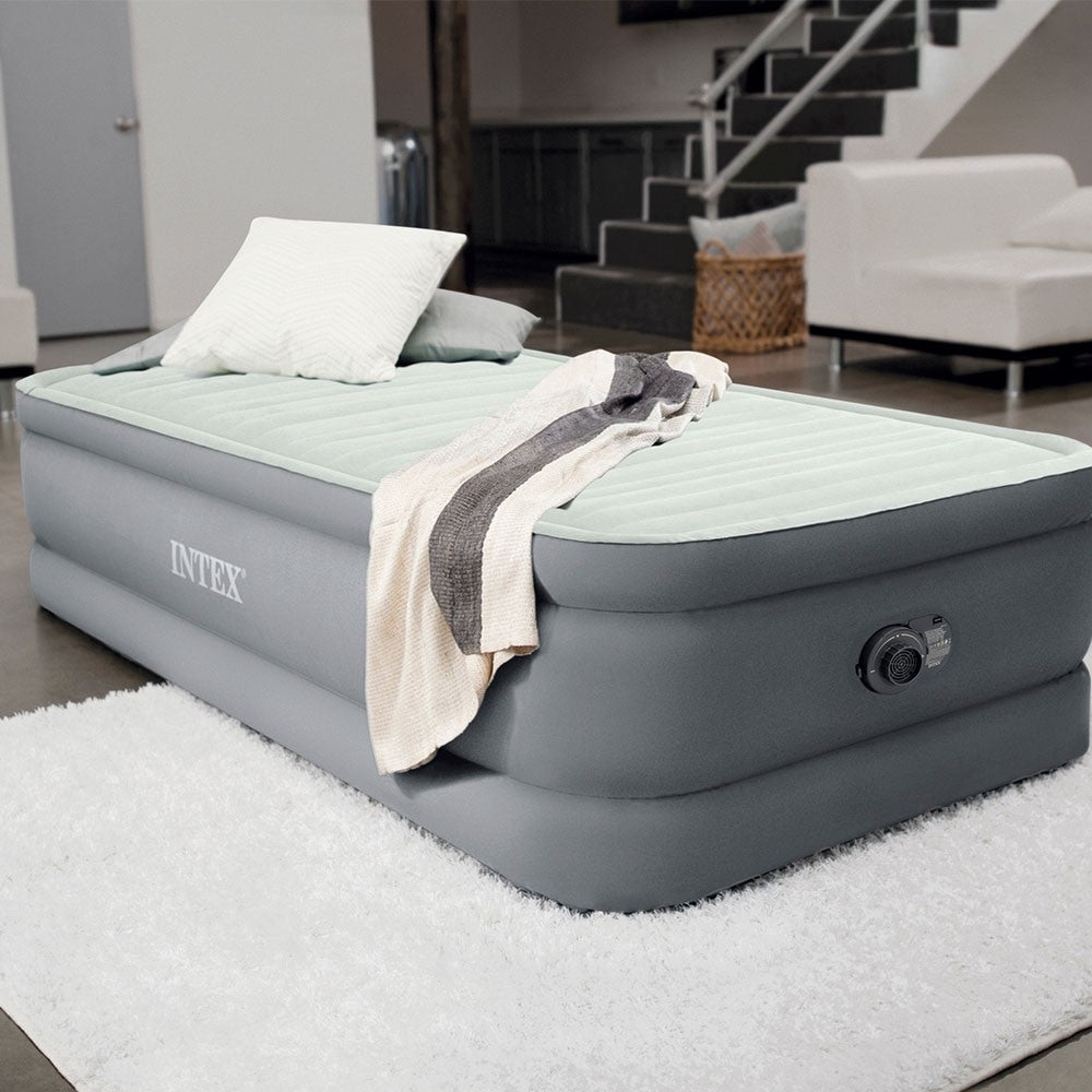 INTEX Twin PremAire Elevated Airbed with Fiber-Tech – Premium Inflatable Mattress with Luxury Flocked Top & Pump - Image 3