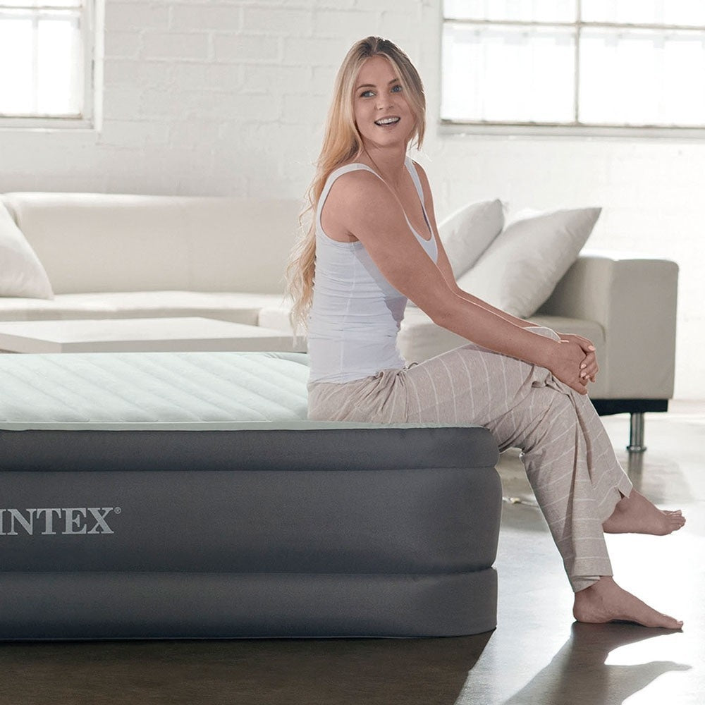 INTEX Twin PremAire Elevated Airbed with Fiber-Tech – Premium Inflatable Mattress with Luxury Flocked Top & Pump - Image 4