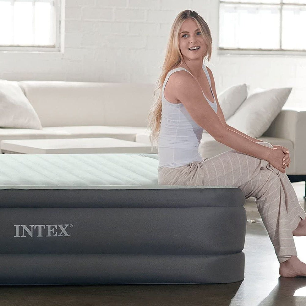 INTEX Full Size PremAire Elevated Airbed with Fiber-Tech – 18in High Inflatable Guest Bed with Built-in Electric Pump - Image 6