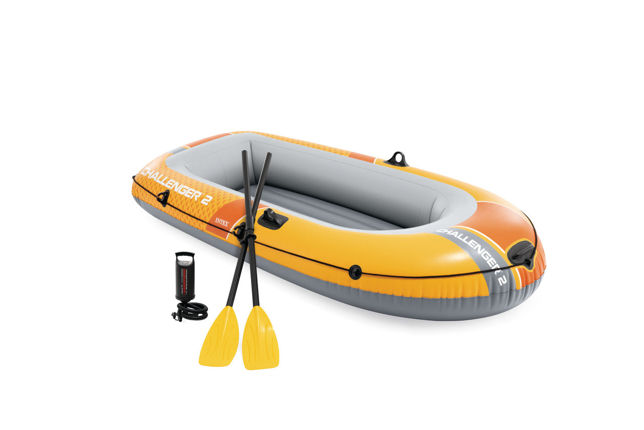 INTEX Challenger 2 Deluxe Inflatable Boat Set – 2-Person Recreational Rowing Raft Includes Aluminum Oars & Pump
