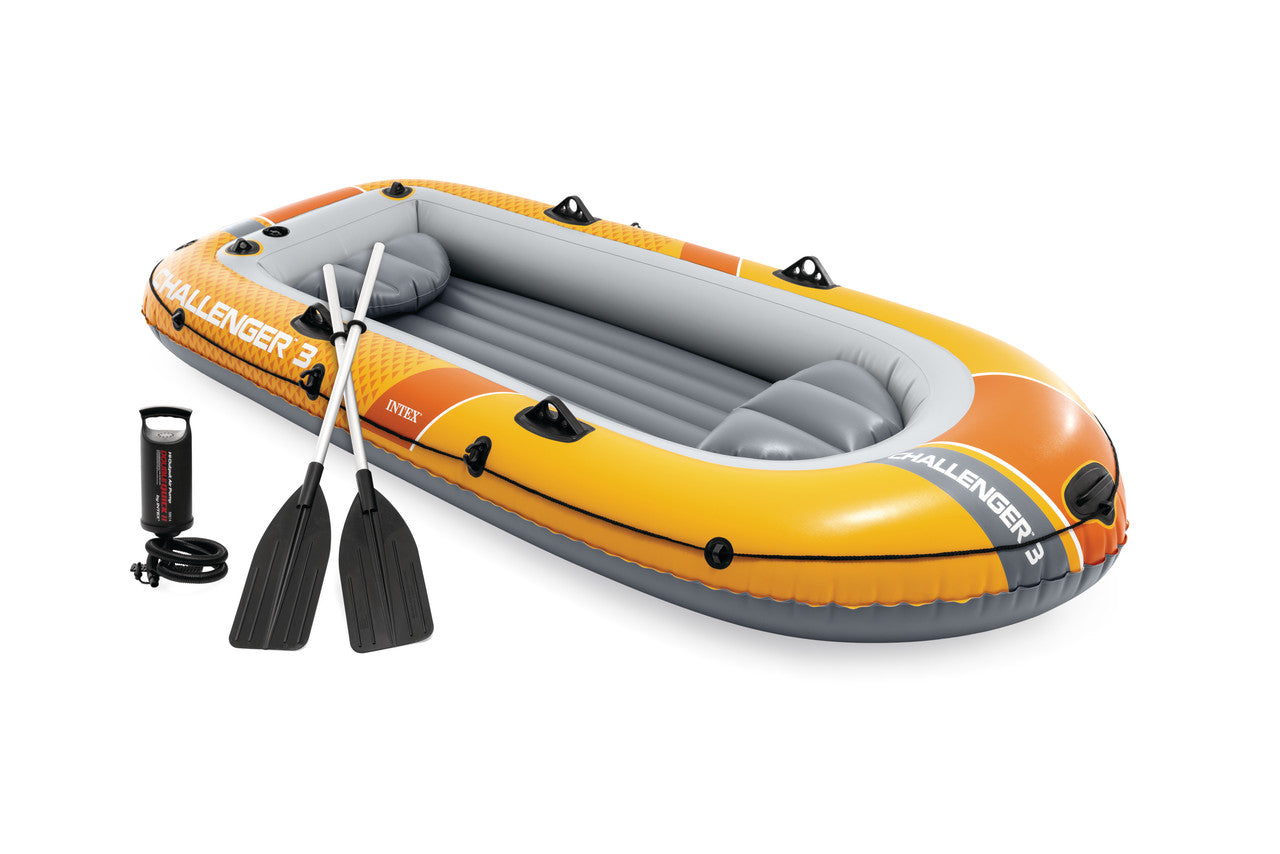 INTEX Challenger 3 Deluxe Inflatable Boat Set – 3-Person High-Strength Family Adventure Raft with Oars