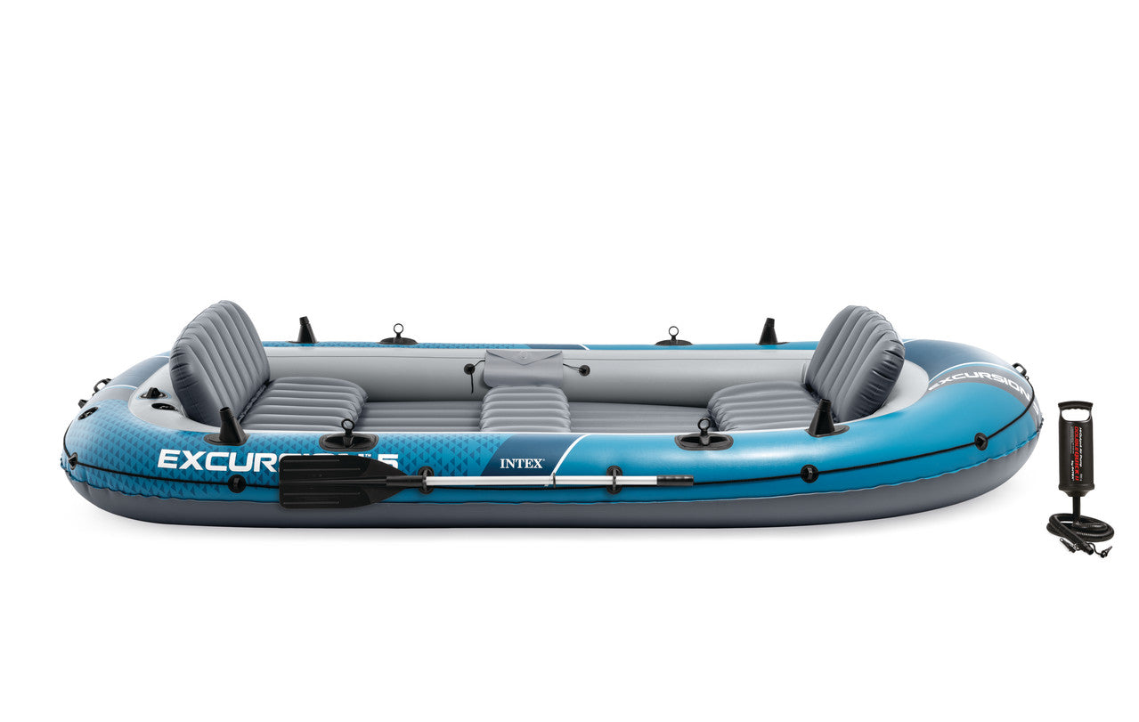 INTEX Excursion 5 Premium Inflatable Boat – 5-Person Family Fishing Raft with Inflatable Seats & Aluminum Oars - Image 2