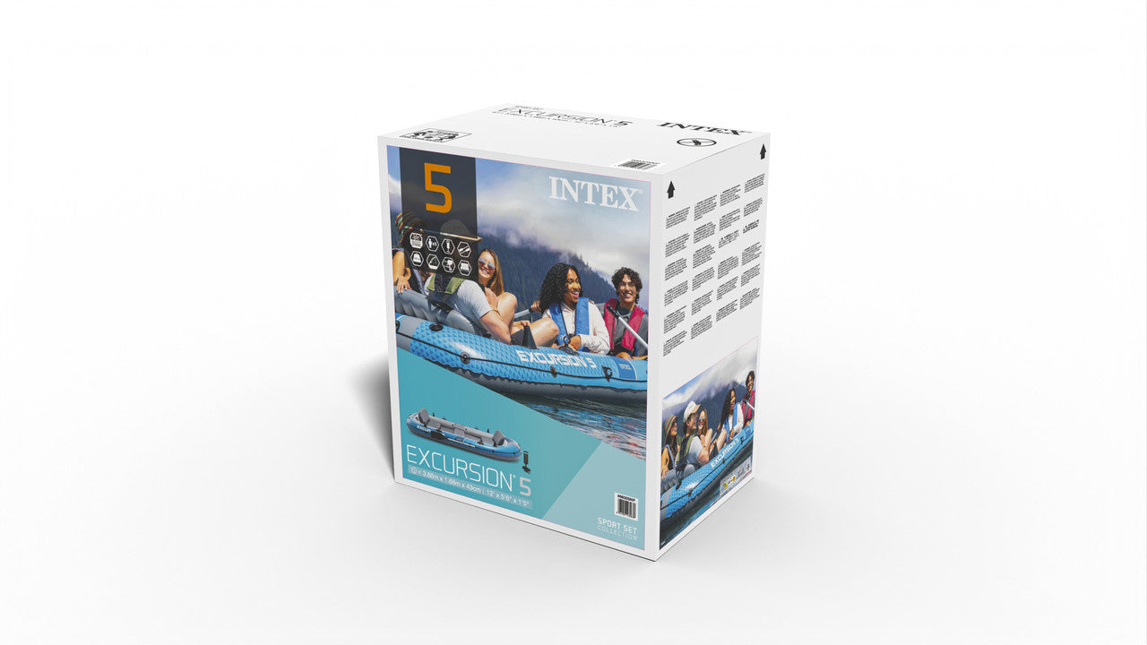 INTEX Excursion 5 Premium Inflatable Boat – 5-Person Family Fishing Raft with Inflatable Seats & Aluminum Oars - Image 7
