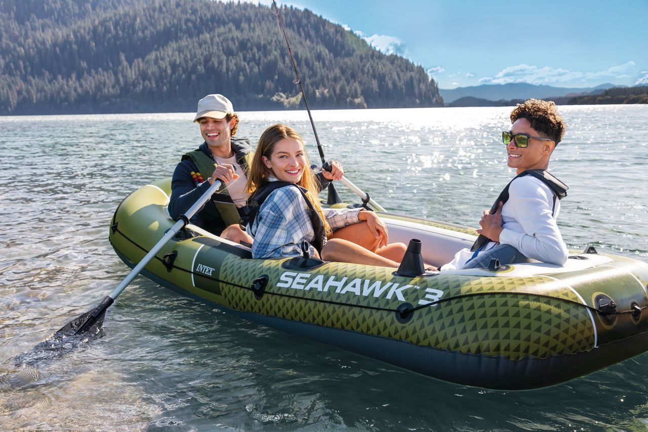 INTEX Seahawk 3 Adventure Inflatable Boat – 3-Person Professional Fishing Raft with Oars & Gear Pouches - Image 5