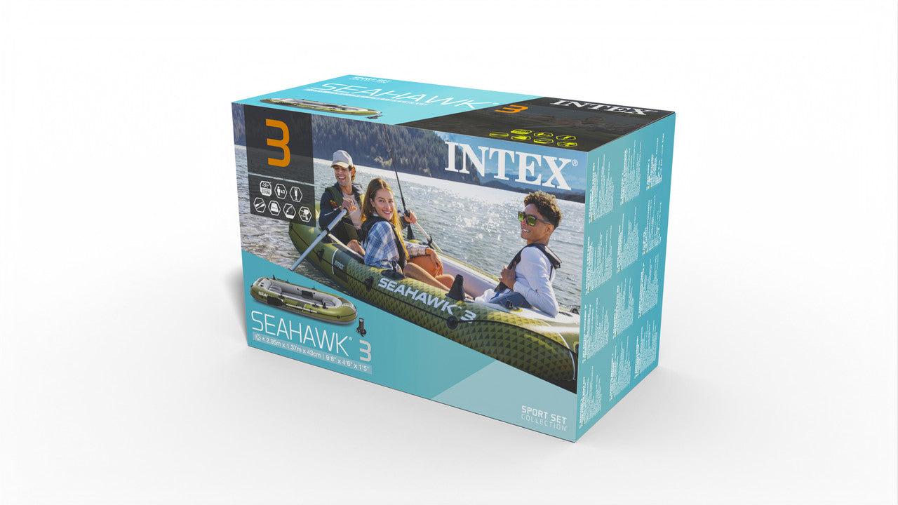 INTEX Seahawk 3 Adventure Inflatable Boat – 3-Person Professional Fishing Raft with Oars & Gear Pouches - Image 6