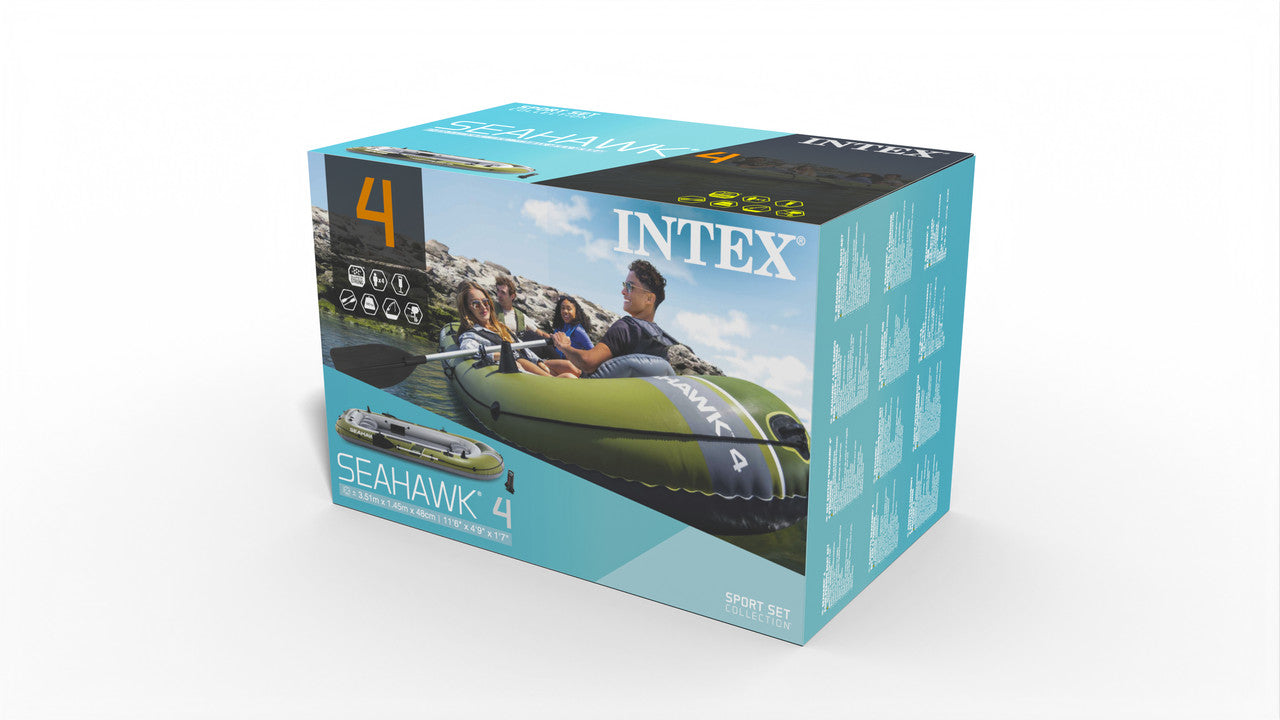 INTEX Seahawk 4 Adventure Inflatable Boat – 4-Person Heavy-Duty Recreational Boat with Fishing Rod Holders - Image 5