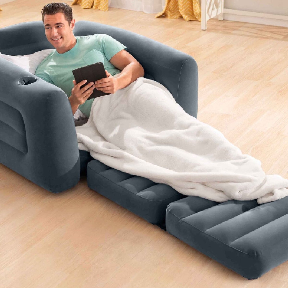 INTEX 2-in-1 Pull-Out Inflatable Chair & Twin Guest Bed – Space-Saving Flocked Lounger for Dorms & Camping - Image 3