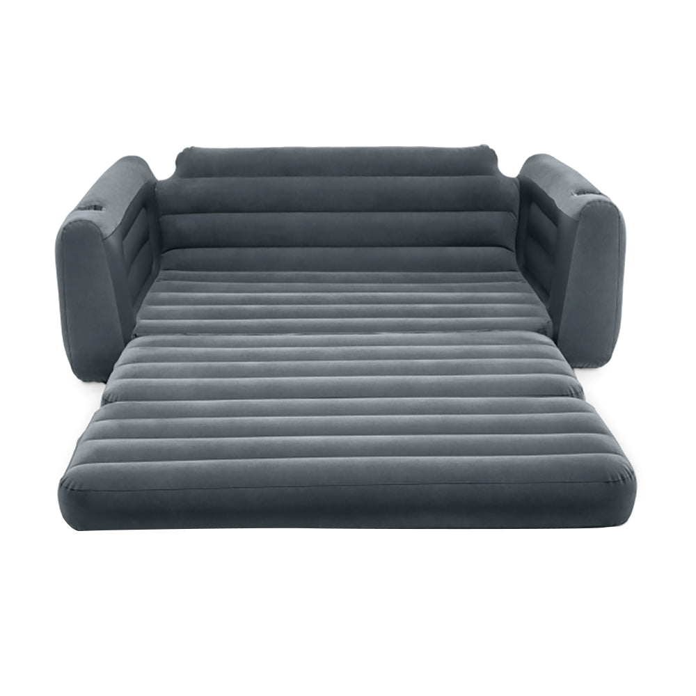 INTEX 2-in-1 Pull-Out Inflatable Sofa & Guest Bed – Queen Size Flocked Surface Lounger for Camping & Living Rooms