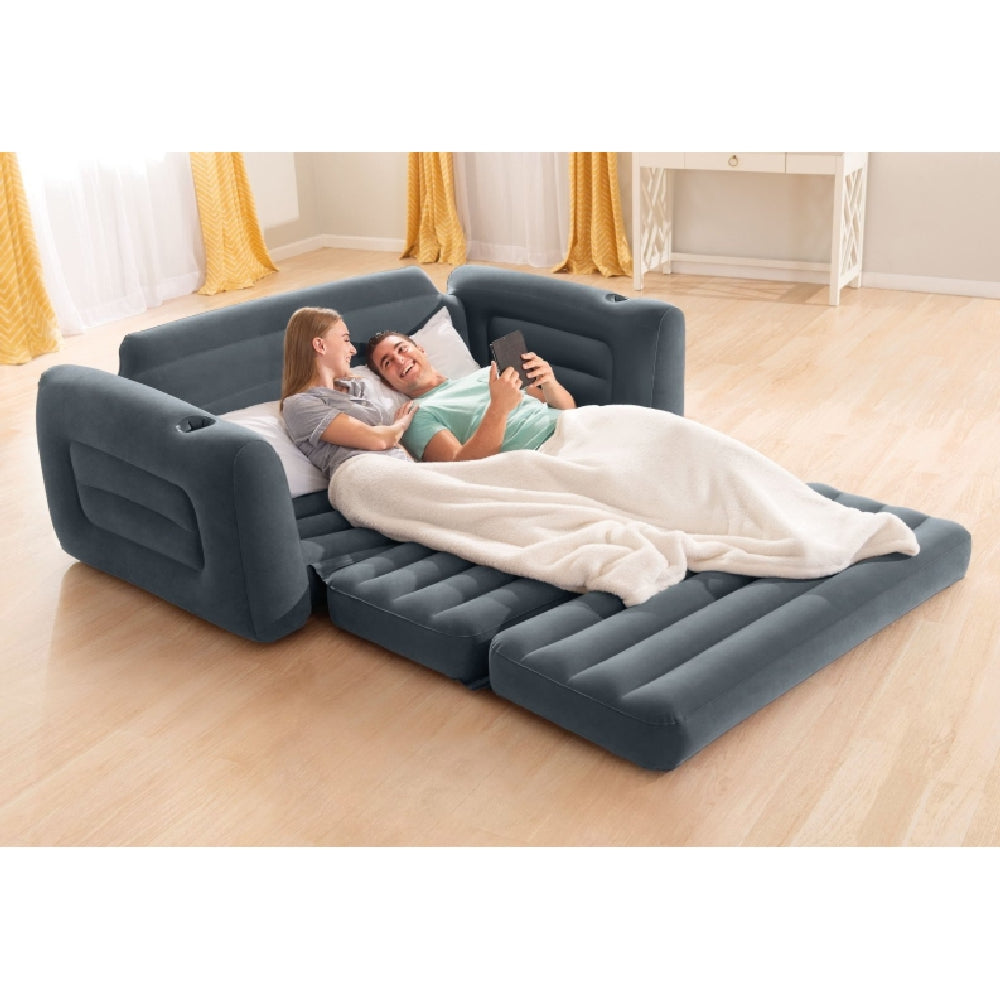 INTEX 2-in-1 Pull-Out Inflatable Sofa & Guest Bed – Queen Size Flocked Surface Lounger for Camping & Living Rooms - Image 7