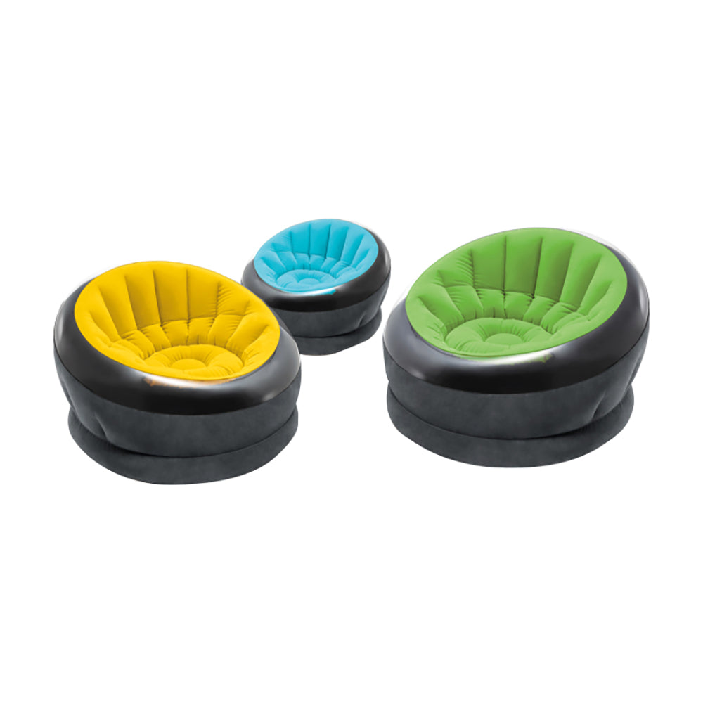 INTEX Empire Inflatable Accent Chair – Modern Transparent Design with Flocked Seat in Assorted Colors