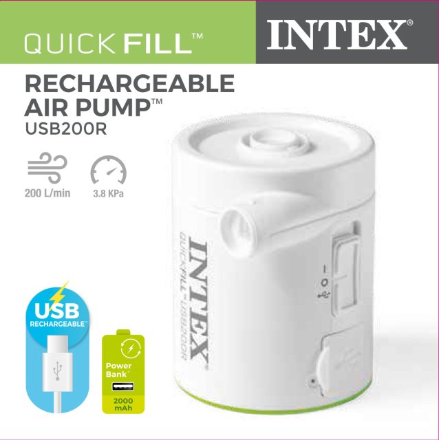 INTEX QuickFill USB200R Electric Air Pump – Portable USB Rechargeable Inflator for Floats, Mats & Airbeds - Image 2
