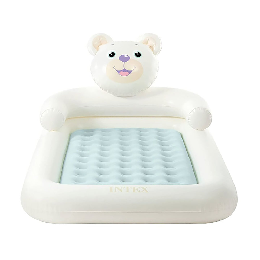 INTEX Teddy Bear Kidz Travel Bed – Adorable Inflatable Toddler Bed with Cozy Flocked Finish & Safety Walls