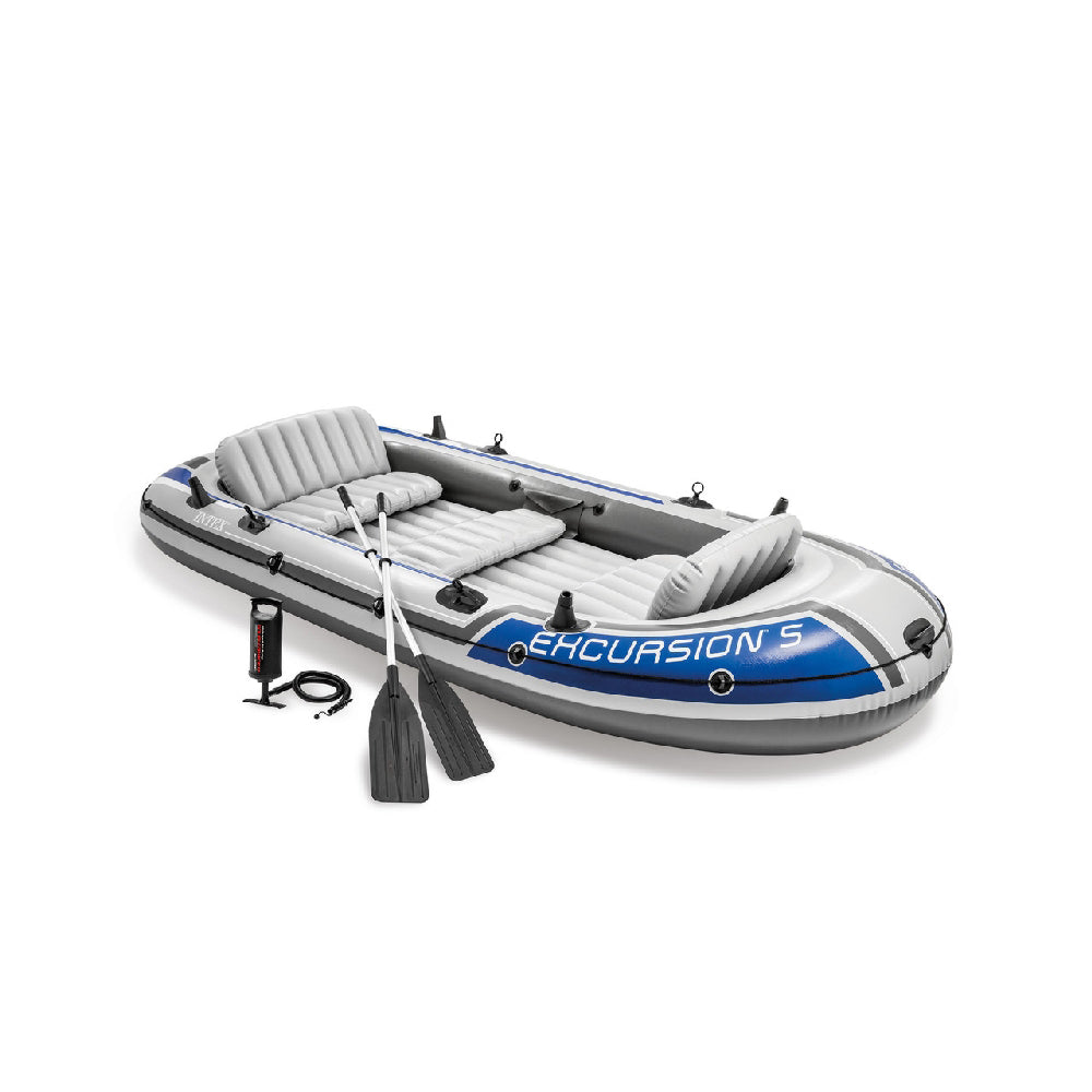 INTEX Excursion 5 Inflatable Boat Set – 5-Person Family Fishing & Lake Excursion Raft with Oars & Air Pump