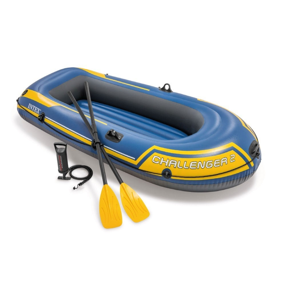 INTEX Challenger 2 Inflatable Boat Set – 2-Person Recreational Rowing Raft with Aluminum Oars & Air Pump