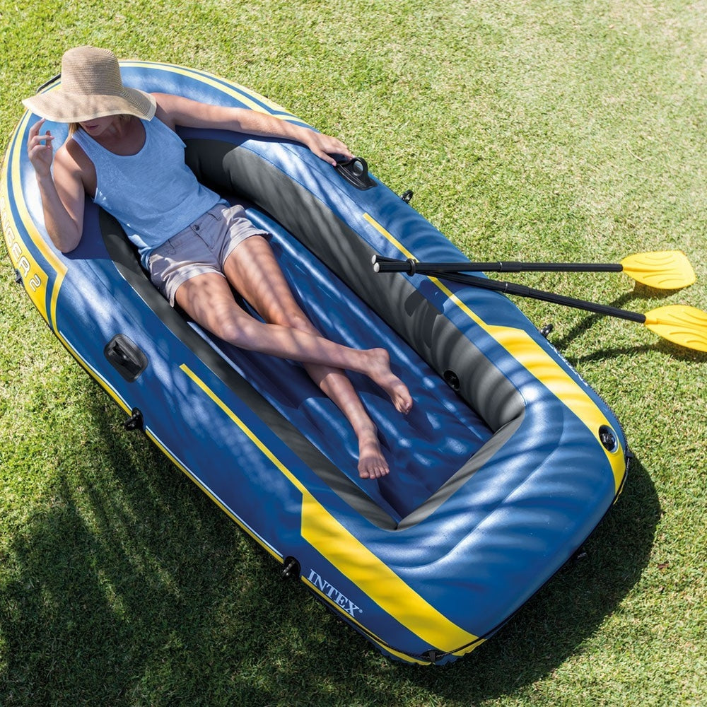 INTEX Challenger 2 Inflatable Boat Set – 2-Person Recreational Rowing Raft with Aluminum Oars & Air Pump - Image 3