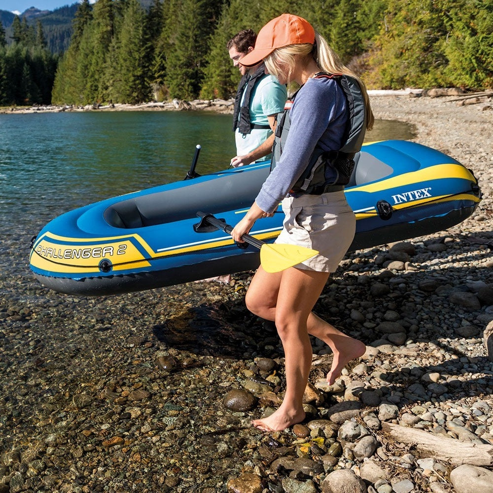 INTEX Challenger 2 Inflatable Boat Set – 2-Person Recreational Rowing Raft with Aluminum Oars & Air Pump - Image 4
