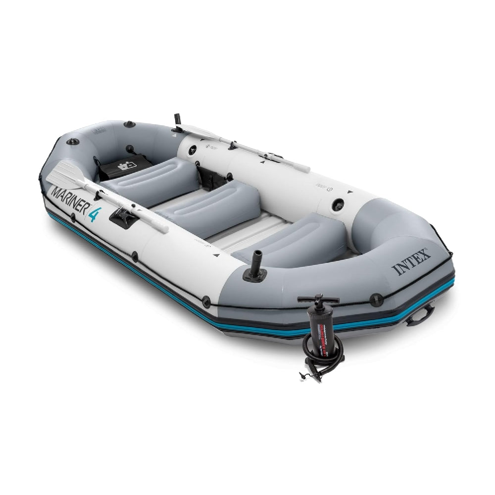 INTEX Marine 4 Inflatable Boat Set – 4-Person Heavy Duty Fishing & Rowing Boat with Aluminum Oars & Pump (13+)