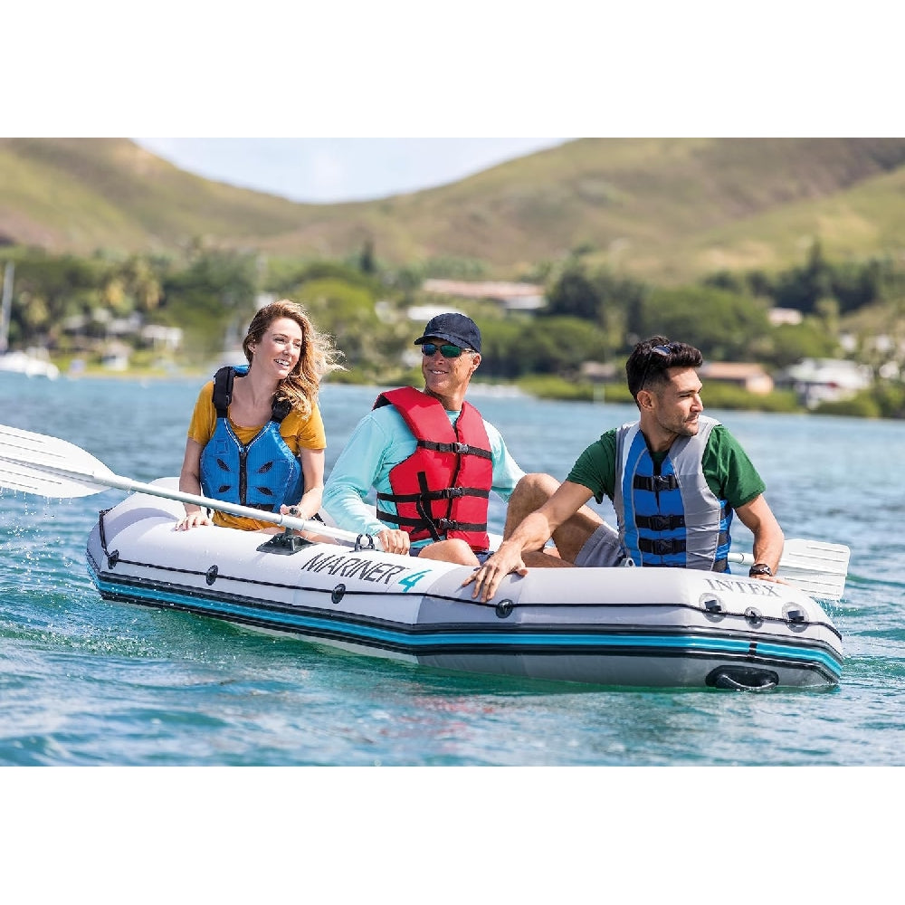 INTEX Marine 4 Inflatable Boat Set – 4-Person Heavy Duty Fishing & Rowing Boat with Aluminum Oars & Pump (13+) - Image 2