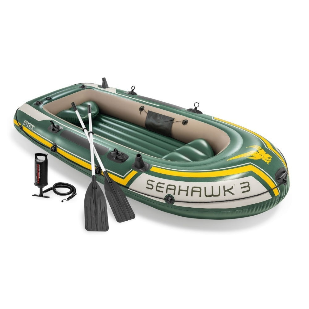 INTEX Seahawk 3 Inflatable Boat Set – 3-Person Durable Lake & River Fishing Raft with Aluminum Oars & Pump